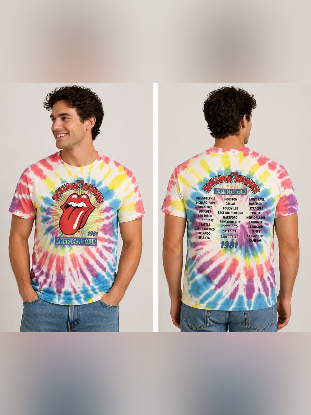 The Rolling Stones 1981 American Tour Tie-Dye Graphic T-Shirt Size Small